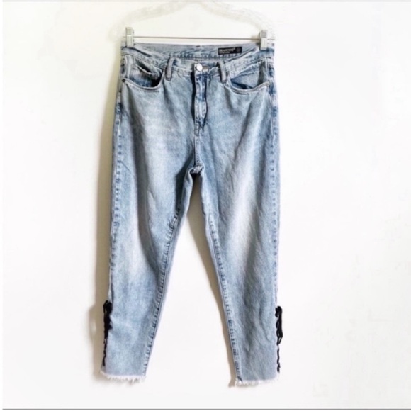 Blank NYC High Rise Top Knot jeans blue denim tapered boyfriend - Picture 3 of 9